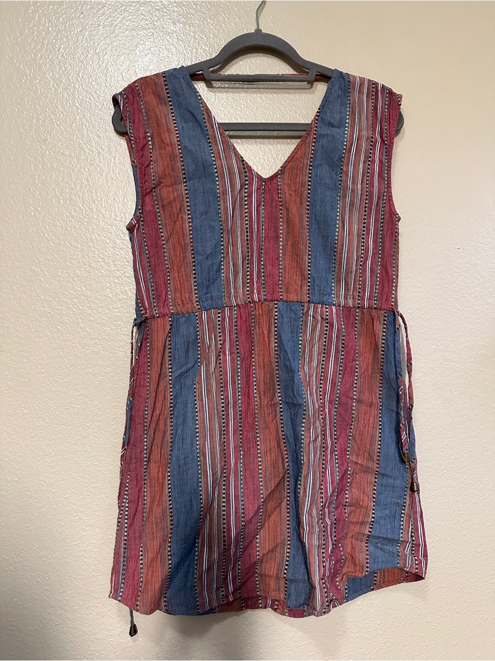 Striped Sleeveless V-Neck Mini Dress in Red & Blue